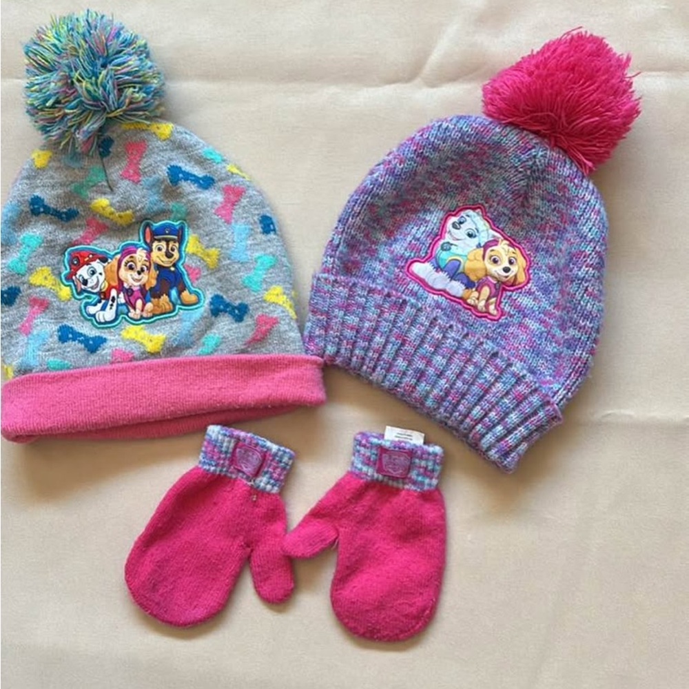 Kids Colorful Paw Patrol Print Beanie and Mittens Set
